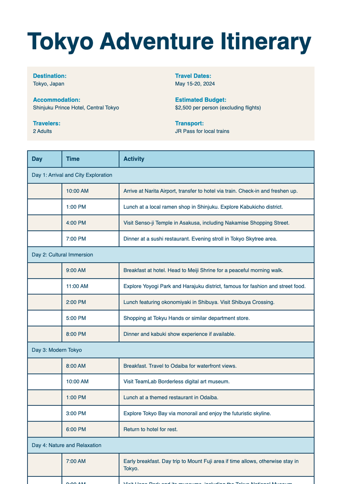 Travel itinerary template with daily schedule and destination details_variant_2